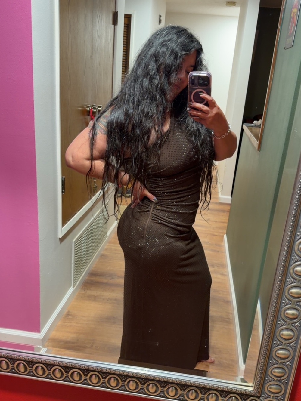 Elegant Ever New Audrina One-Shoulder Maxi Dress Chocolate Large